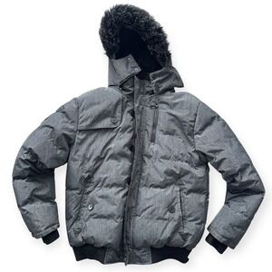 Canada Weather Gear Bomber Coat Men's XL Gray Faux Fur Hood Super Triple Goose